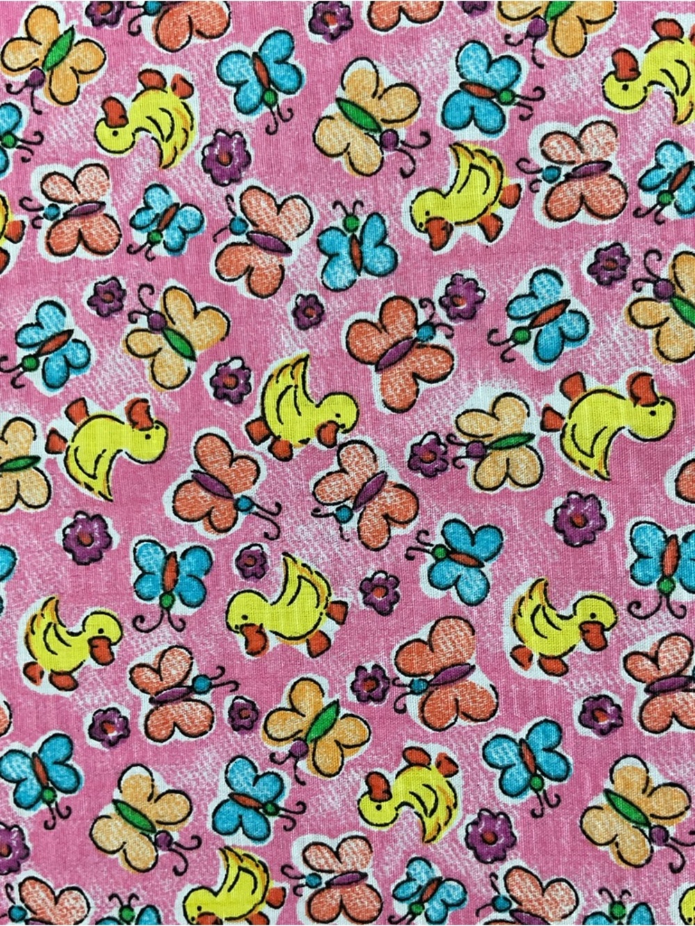 Vintage seersucker butterfly & duck print cotton fabric 45.5 x 36.5 inches